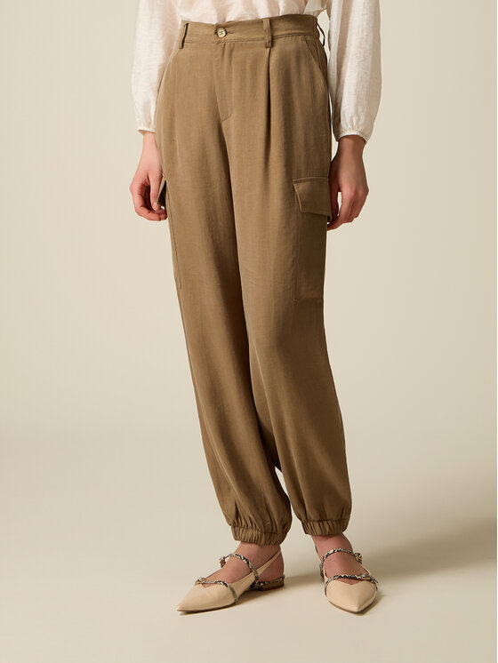 Oltre Oltre Spodnie materiałowe P010J002661N032 Kremowy Baggy Fit