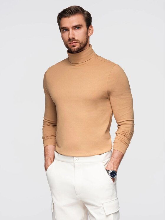 Ombre Ombre Longsleeve OM-LSCL-0130 Brązowy Slim Fit