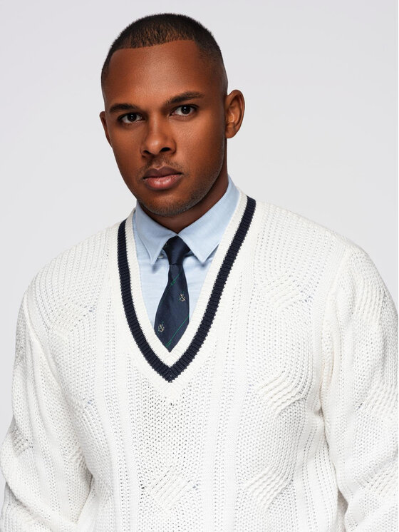 Ombre Ombre Sweter OM-SWSW-0151 Biały Regular Fit