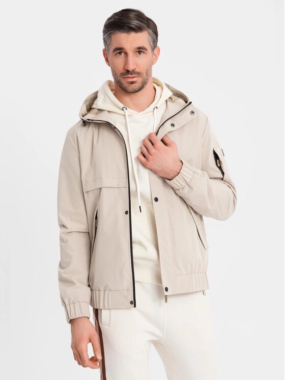 Ombre Ombre Kurtka przejściowa OM-JANP-0225 Beżowy Regular Fit