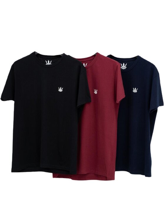 Jigga Wear Jigga Wear Komplet t-shirtów Zestaw 3 T-Shirtów Jigga Wear Mini Crown Granatowa / Bordowa / Czarna S Czarny Regular Fit