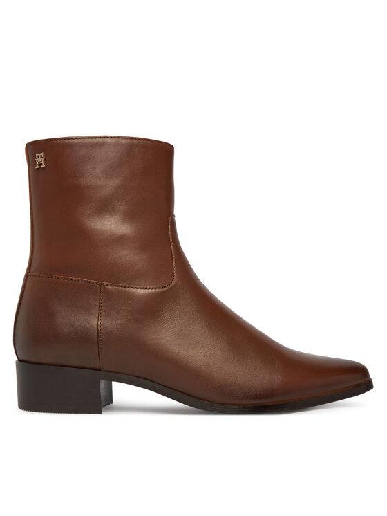 Tommy Hilfiger Tommy Hilfiger Botki Leather Ankle Boot W Zip FW0FW09921 Brązowy