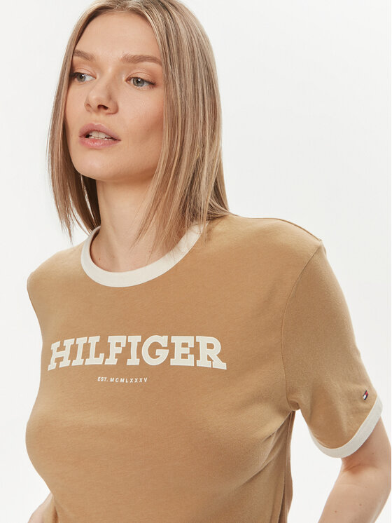 Tommy Hilfiger Tommy Hilfiger T-Shirt Monotype WW0WW41208 Béžová Regular Fit