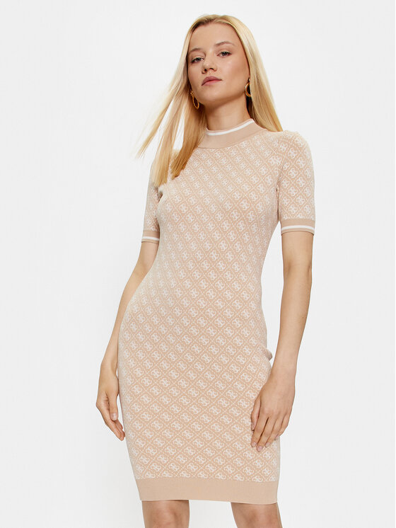 Guess Guess Трикотажна сукня W3YK39 Z37K0 Бежевий Slim Fit
