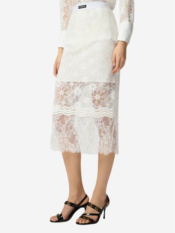 PINKO PINKO Spódnica midi HARMONIE GONNA PIZZO REBRODE Biały Slim Fit