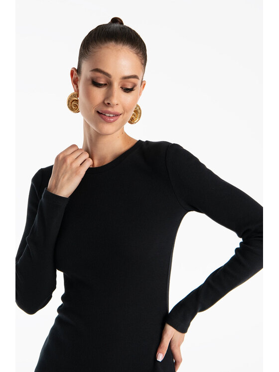 Nudyess Nudyess Bluzka bawełniana Eos z prążka Czarny Regular Fit