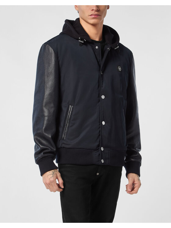 PHILIPP PLEIN PHILIPP PLEIN Kurtka skórzana 26983 Granatowy Regular Fit