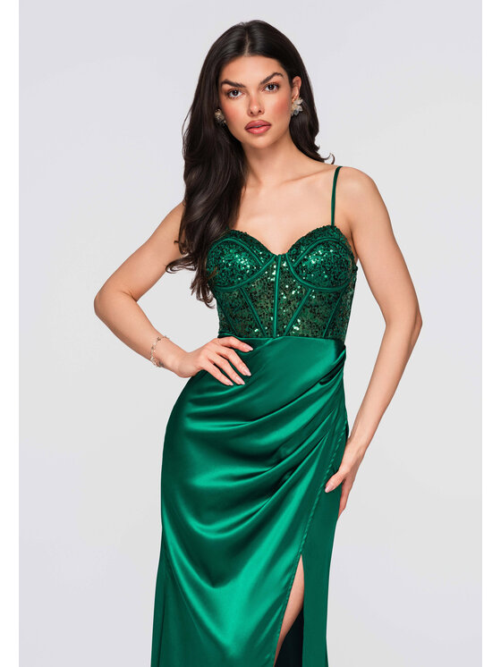 Ombre Ombre Sukienka wieczorowa LA-OM-DLR284 Zielony Regular Fit