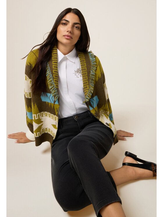 Oltre Oltre Cardigan M194E002137N0R5 Verde Baggy Fit