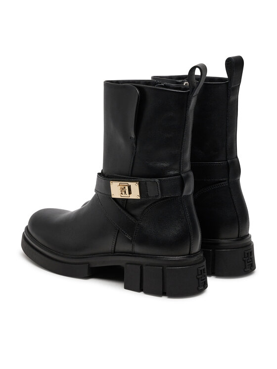 Tommy Hilfiger Tommy Hilfiger Botine Biker Leather FW0FW08313 Negru