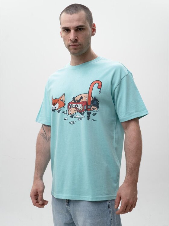 Smerfy Smerfy T-Shirt Szeroka Luźna Gargamel 129180 Niebieski Oversize