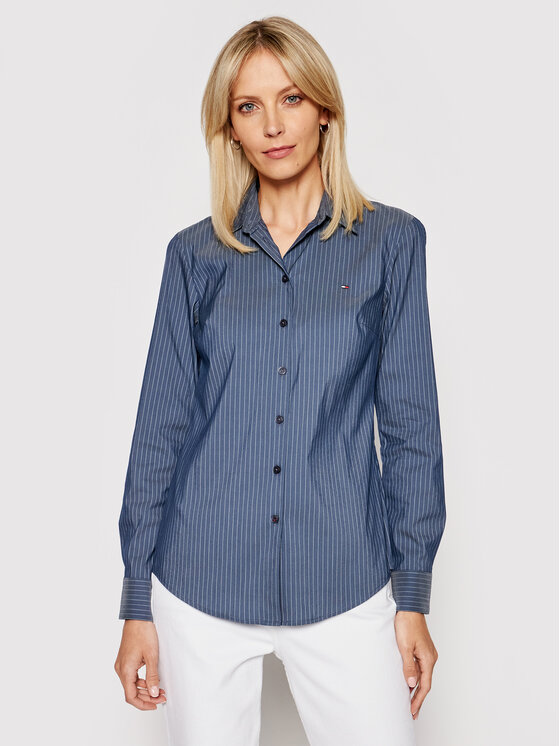 Tommy Hilfiger Marškiniai Poplin WW0WW30307 Tamsiai mėlyna Slim Fit •  Modivo.lt
