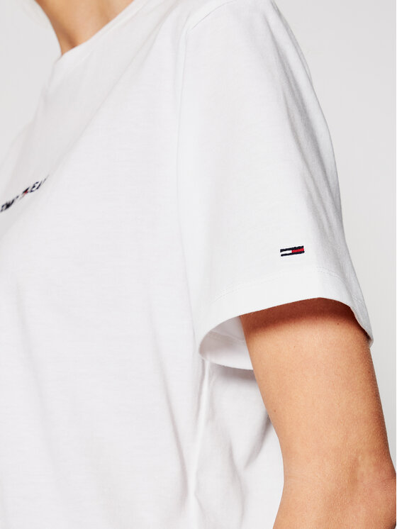 Tommy Jeans Tommy Jeans T-Shirt Linear Logo DW0DW10057 Λευκό Cropped Fit