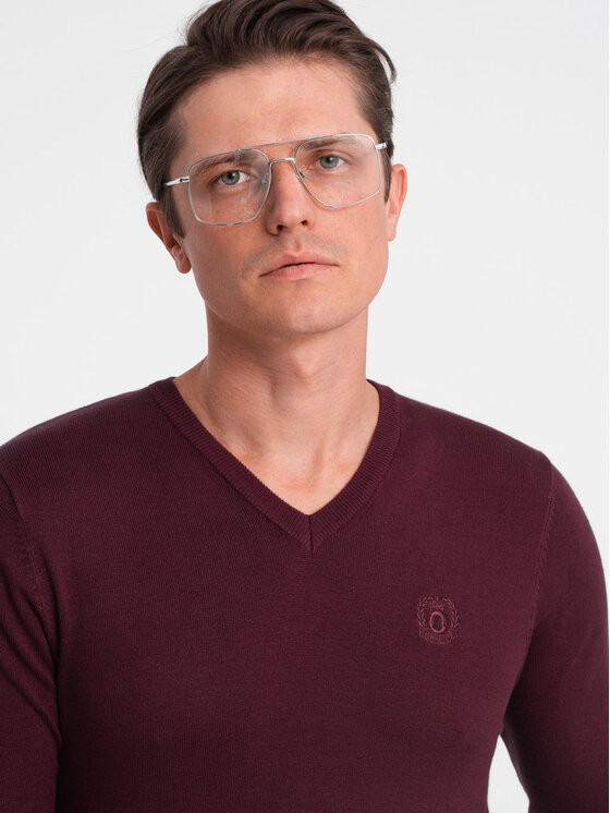Ombre Ombre Svetr OM-SWBS-0107 Bordó Regular Fit