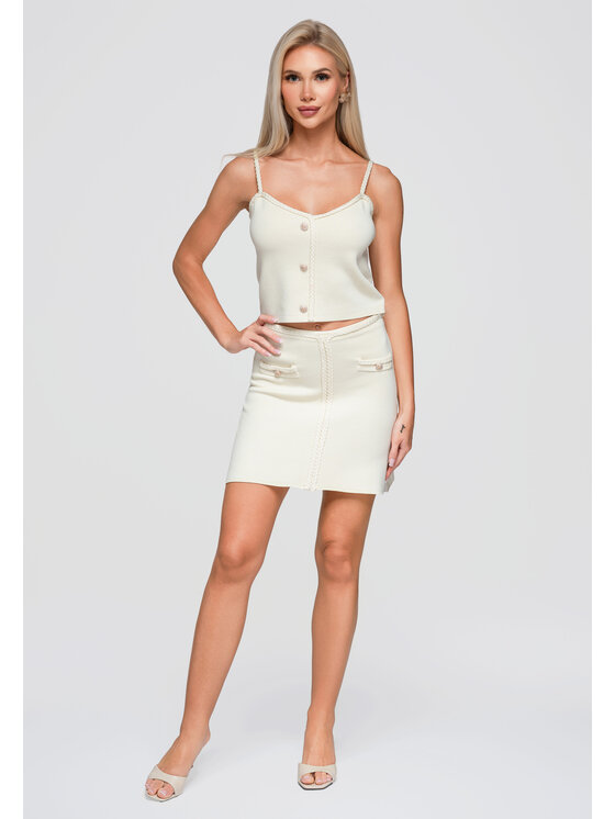 Ombre Ombre Spódnica mini OW-GL-E0020 Kremowy Slim Fit