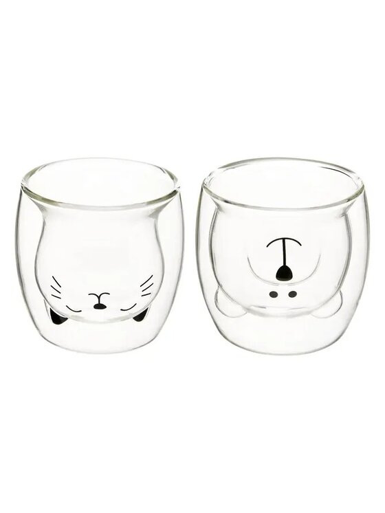 MIAhome MIAhome Kubek 2 szt. szklane z kotkiem i misiem, 250 ml Bezbarwny