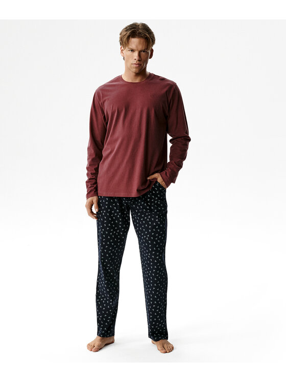 Atlantic Atlantic Piżama Long Peach Effect Bordowy Regular Fit