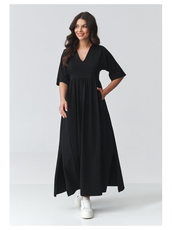 Makadamia Makadamia Sukienka codzienna M933 Czarny Loose Fit