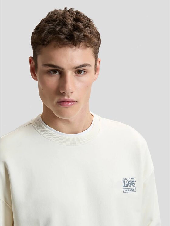 Lee Lee Felpa WORKWEAR ESS CREW Bianco Relaxed Fit