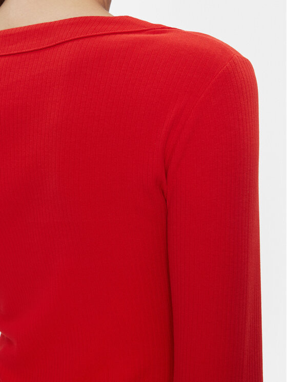 Tommy Jeans Tommy Jeans Pletena obleka Tjw Badge Rib Bodycon Ls DW0DW17424 Rdeča Slim Fit