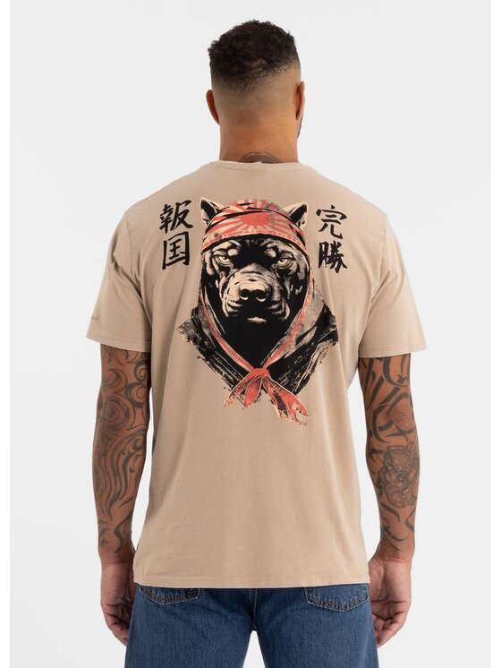 PITBULL PITBULL T-Shirt Koszulka męska Denim Washed BRAVERY 3XL Beżowy Regular Fit