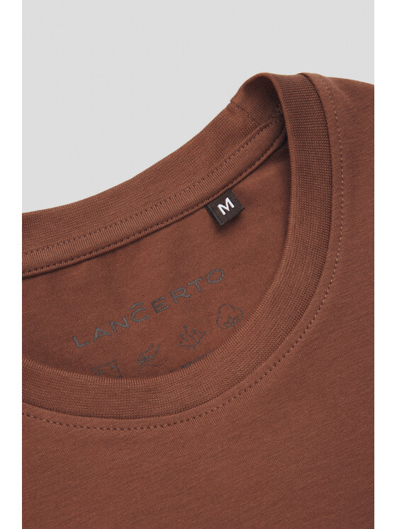 Lancerto Lancerto T-Shirt Koszulka z Bawełną Ciemnobeżowa Jeffrey TS073125000003 Beżowy Regular Fit