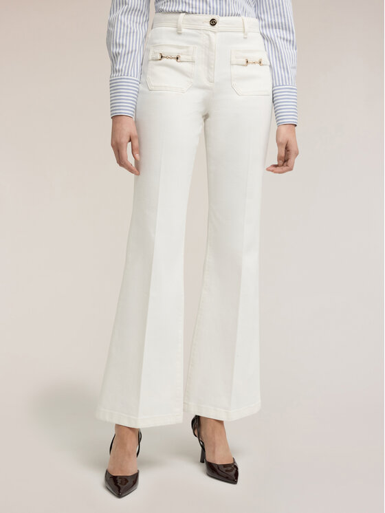 Motivi Motivi Spodnie materiałowe P701Q004371N011 Biały Flare Fit