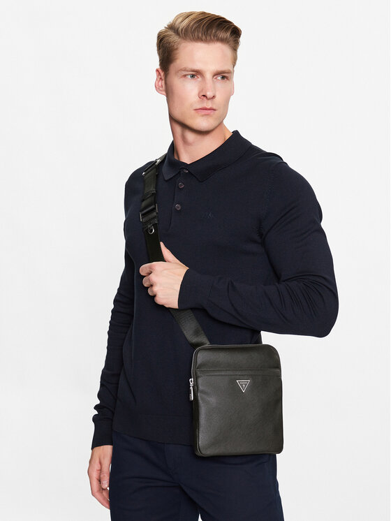 Guess Guess Мъжка чантичка Certosa Saffiano Smart HMECSA P3123 Черен