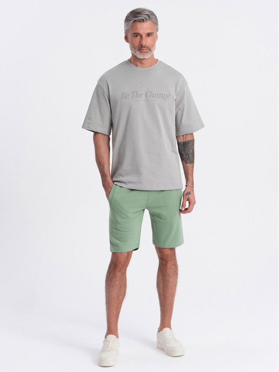 Ombre Ombre Šortky z materiálu OM-SRBS-0139 Zelená Regular Fit