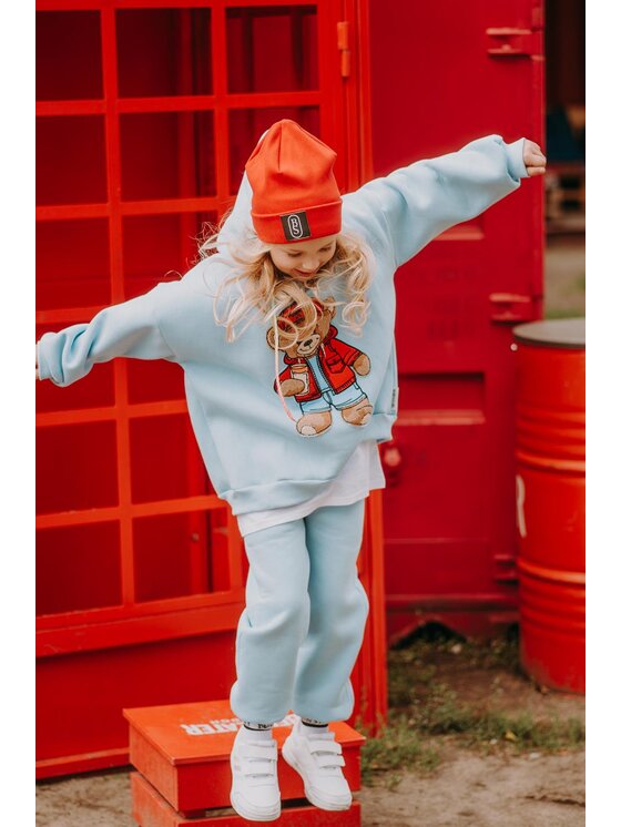Bejbi Story Bejbi Story Bluza Bluza oversize Rodney Teddy z kapturem Błękitny Oversize