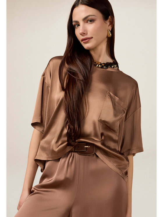 Oltre Oltre Bluzka 2491J000734N012 Brązowy Boxy Fit