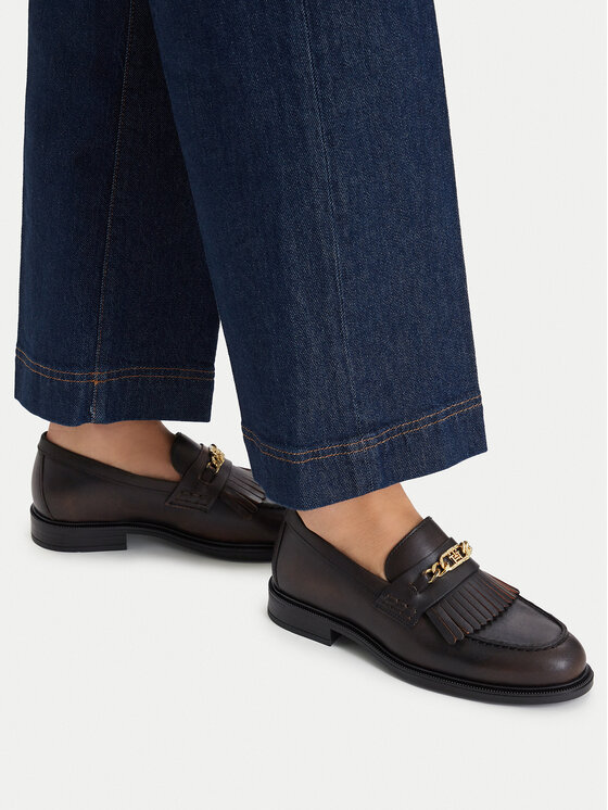 Tommy Hilfiger Loafers Th Chain Fringe Leather Loafer FW0FW09668 Maro închis