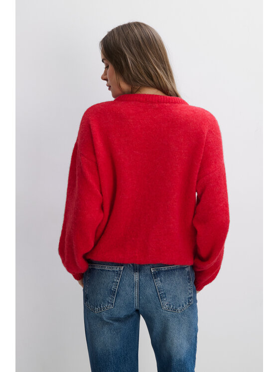 Fobya Fobya Sweter F2113 Czerwony Basic Fit