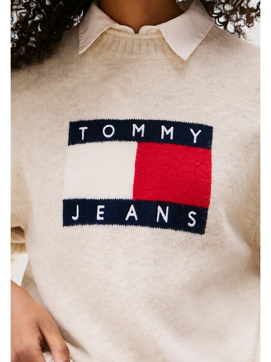 Tommy Jeans Tommy Jeans Πουλόβερ TJW MELANGE FLAG SWE Λευκό Casual Fit