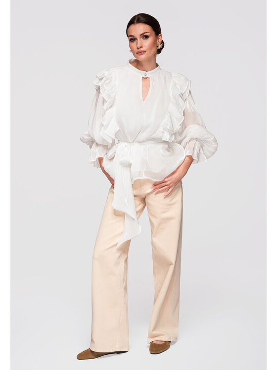 Ombre Ombre Bluzka OW-TS-E0020 Biały Loose Fit