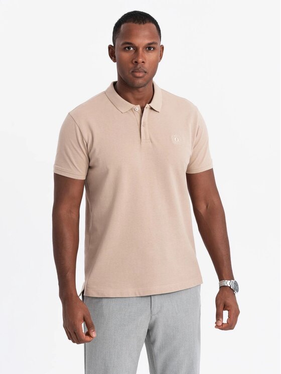 Ombre Ombre Komplet 3 koszulek polo OM-POBS-0133 Brązowy Regular Fit