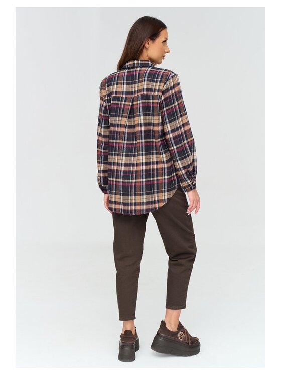 Makadamia Makadamia Koszula C75 Bordowy Loose Fit