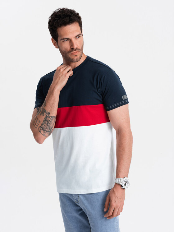 Ombre Ombre T-Shirt OM-TSPT-0152 Tmavomodrá Regular Fit