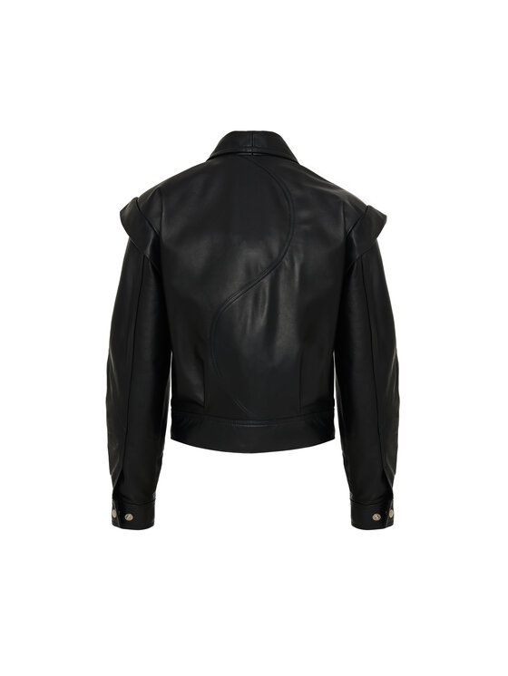 Mimika Mimika Kurtka skórzana Enit Ramoneska w stylu lat 80’s Czarny Relaxed Fit