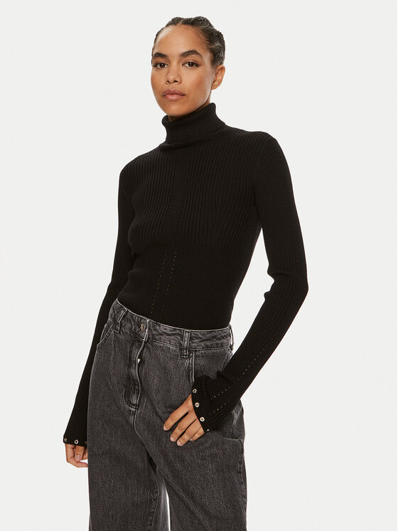 Patrizia Pepe Bluză cu gât 8K0206 KM36-K103 Negru Regular Fit