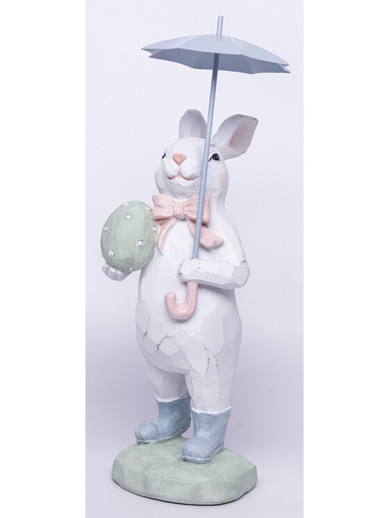 MIAhome MIAhome Figurka Królik w kaloszach i pod parasolem 29x9x13 cm GINO Kolorowy