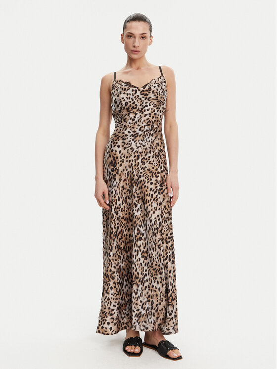 Guess Guess Večernja haljina W5GT10 WF1T2 Smeđa Slim Fit