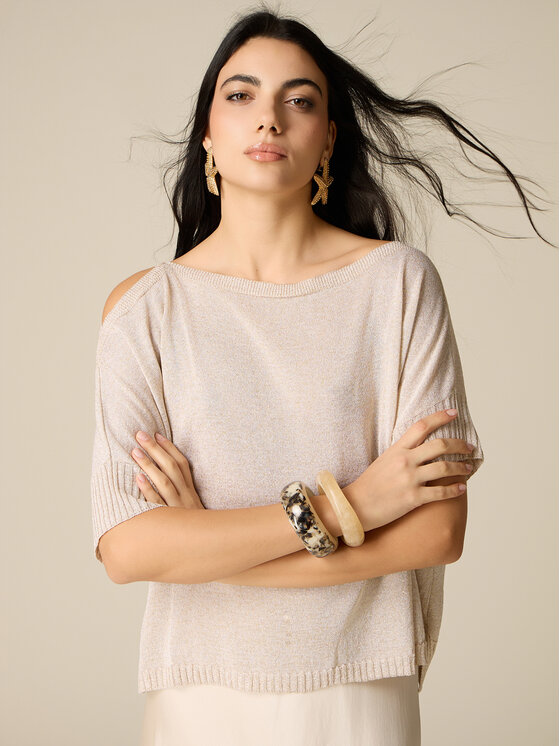 Oltre Oltre Sweter M580E001975N0A2 Kremowy Regular Fit