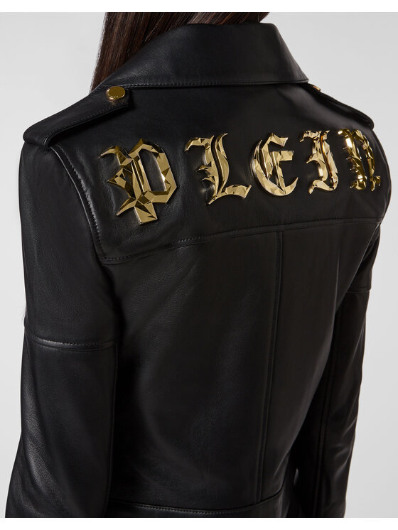 PHILIPP PLEIN PHILIPP PLEIN Kožená bunda 1457 Černá Slim Fit