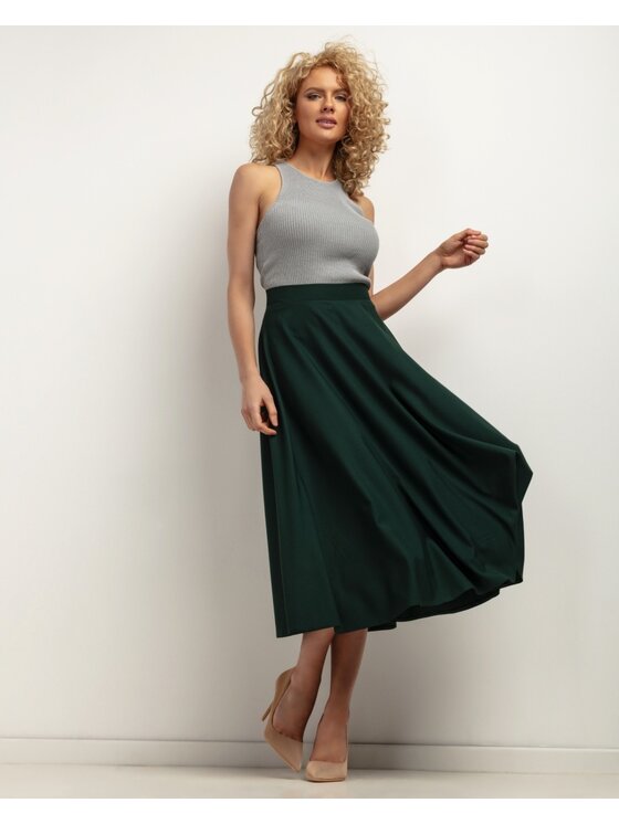 Tessita Tessita Spódnica midi SPÓDNICA_T440 _10_XL Zielony ciemny Flared Fit