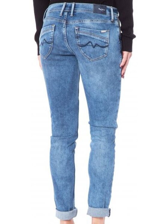 Pepe Jeans Pepe Jeans Džínsy damski, niebieski, jeansy, stan średni, slim fit, nogawka slim, 100% bawełna Modrá Regular Fit