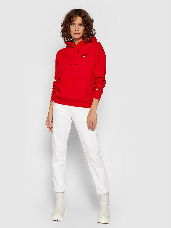 Tommy Jeans Felpa Homespun Heart DW0DW10395 Rosso Relaxed Fit • Modivo.it