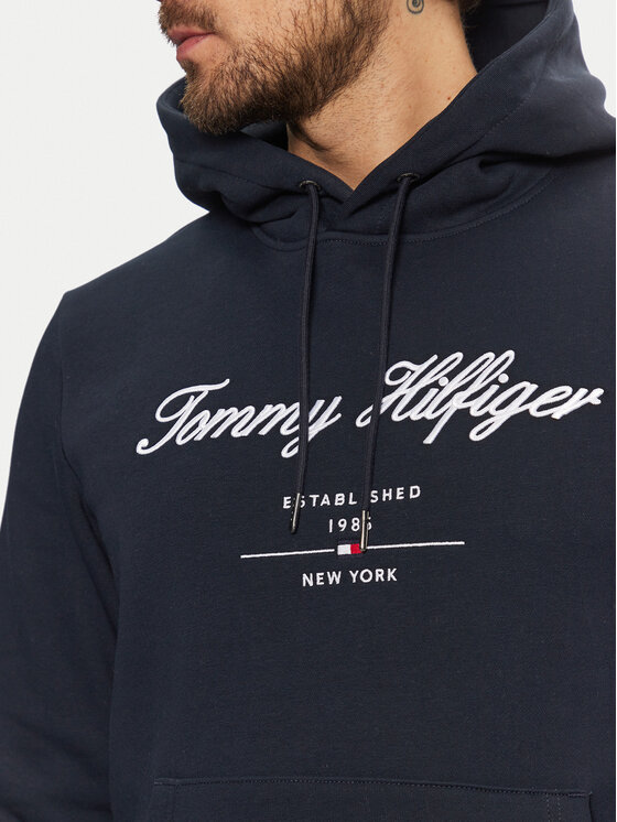 Tommy Hilfiger Tommy Hilfiger Pulóver Script Logo MW0MW33631 Sötétkék Regular Fit