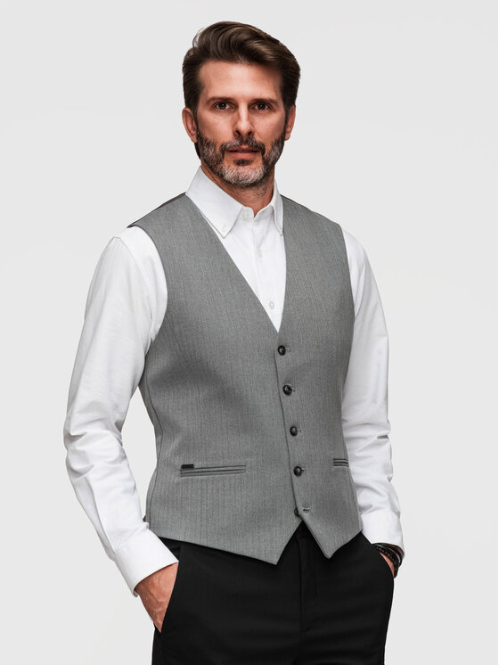 Ombre Ombre Kamizelka V65 Szary Slim Fit