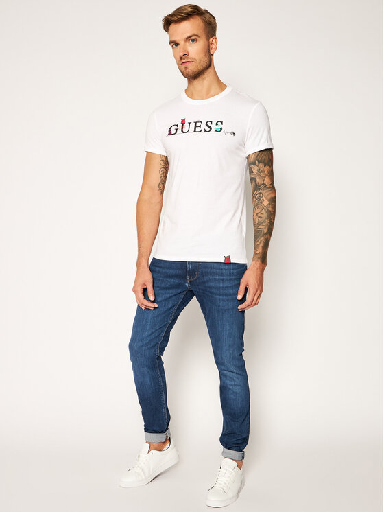 Guess Guess Marškinėliai Monster M0YI48 I3Z00 Balta Slim Fit